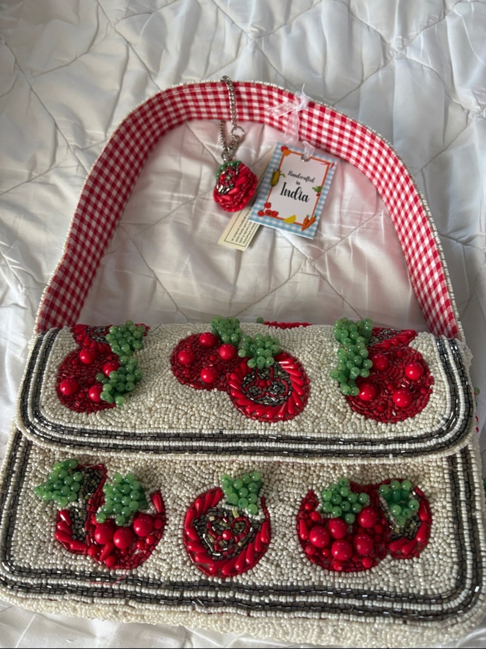 Viral Handcrafted Beaded Tomato Shoulder Bag - Red & Green